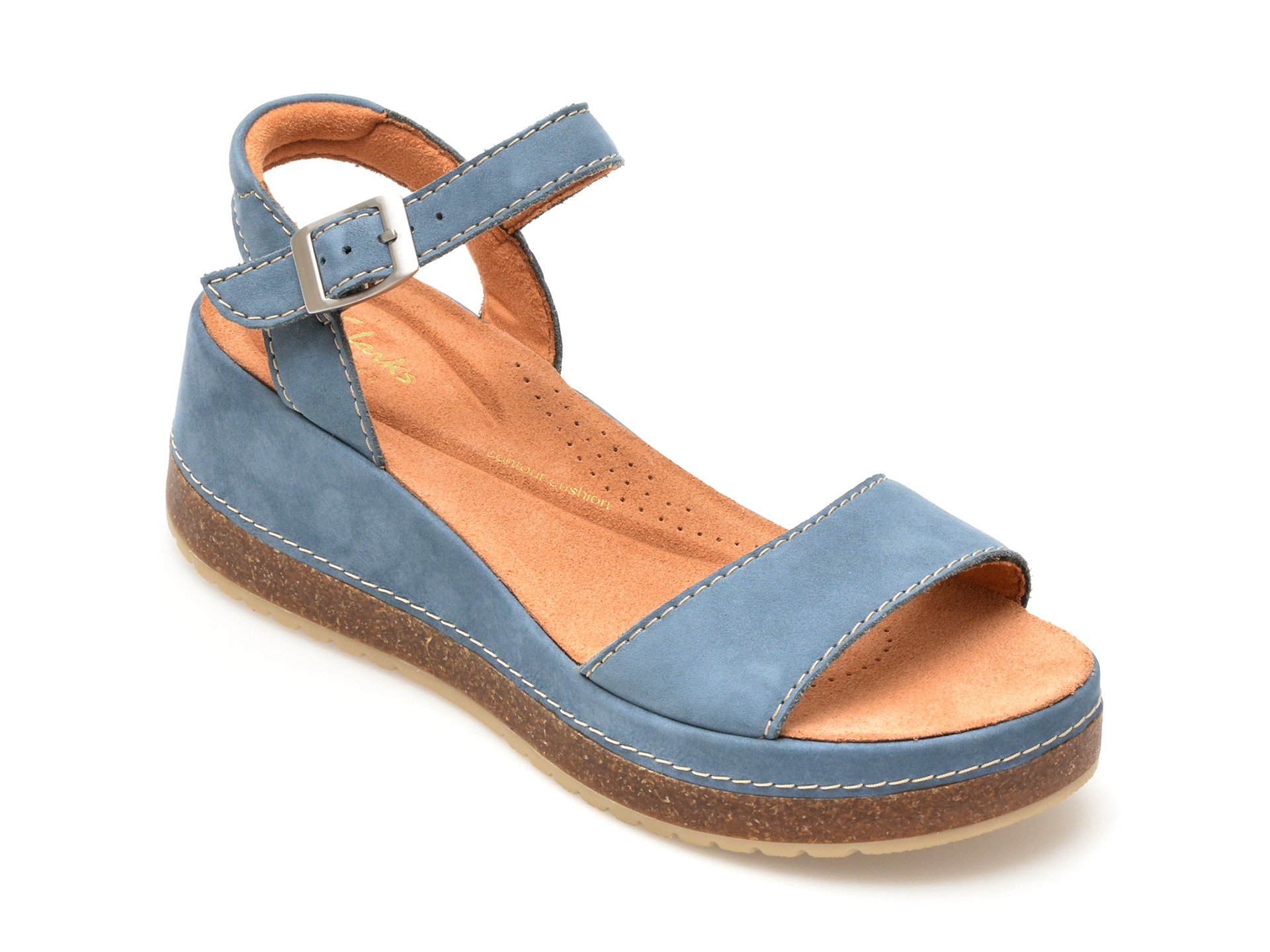 Sandale CLARKS albastre, KASSANDA LILY, din nabuc 1 Sandale CLARKS albastre