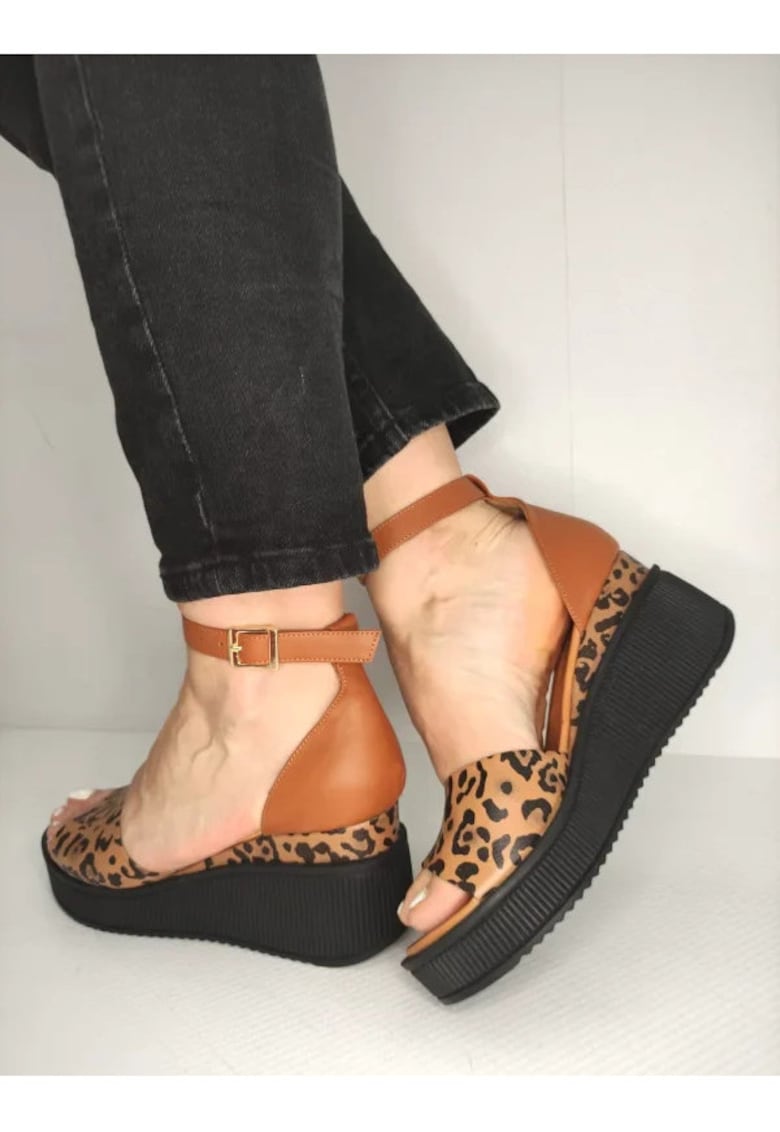 Sandale Casual Dama 018 1798 Maro Cu Leopard - Maro 1 Sandale Casual Dama 018 1798 Maro Cu Leopard - Maro