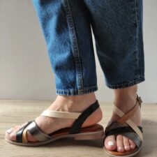 Sandale Casual Dama  059 A406 Negre Cu Bej Si Bronze - Negru -