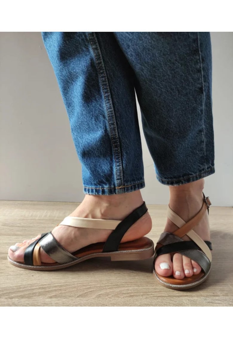 Sandale Casual Dama 059 A406 Negre Cu Bej Si Bronze - Negru - 1 Sandale Casual Dama  059 A406 Negre Cu Bej Si Bronze - Negru -