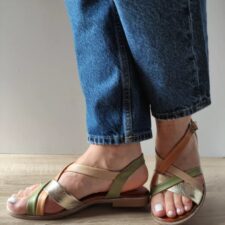 Sandale Casual Dama  059 A406 Olive Cu Bej Si Auriu - Verde -