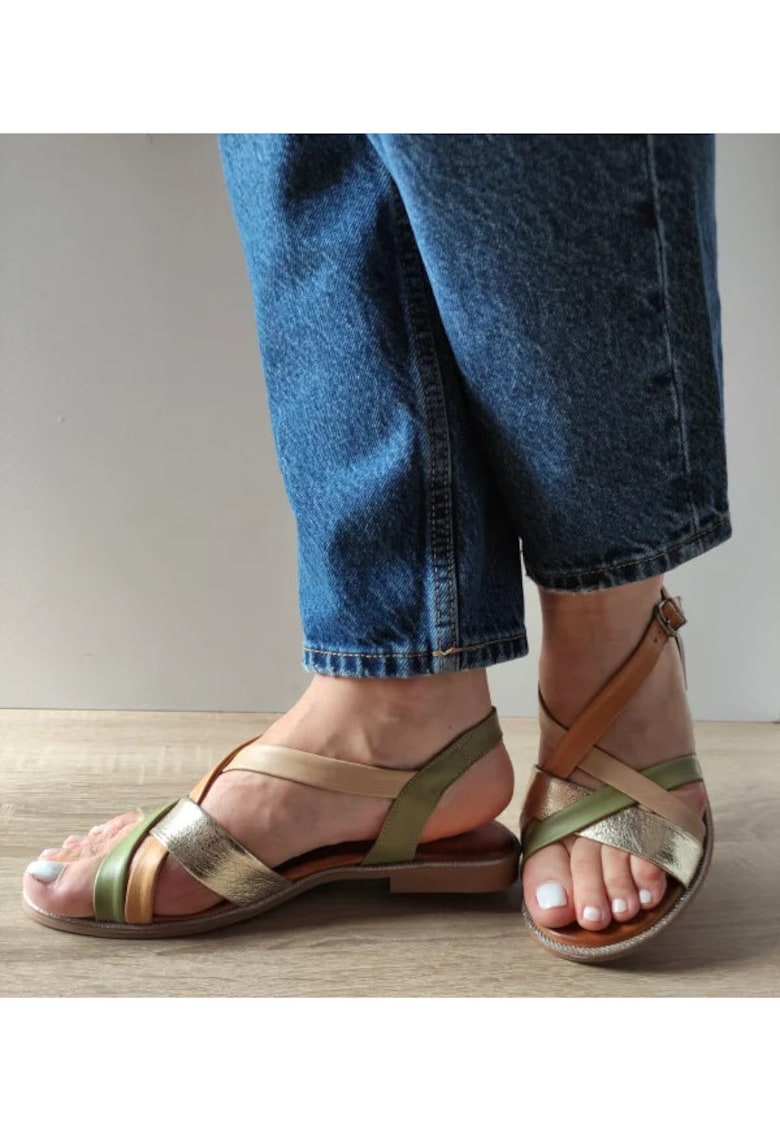 Sandale Casual Dama 059 A406 Olive Cu Bej Si Auriu - Verde - 1 Sandale Casual Dama  059 A406 Olive Cu Bej Si Auriu - Verde -