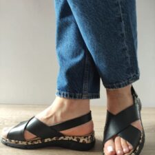 Sandale Casual Dama  12505Vt Mostar 01-N Negre Cu Leopard - Negru -