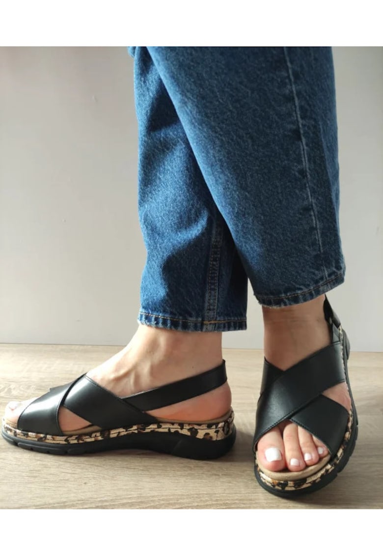 Sandale Casual Dama 12505Vt Mostar 01-N Negre Cu Leopard - Negru - 1 Sandale Casual Dama 12505Vt Mostar 01-N Negre Cu Leopard - Negru -