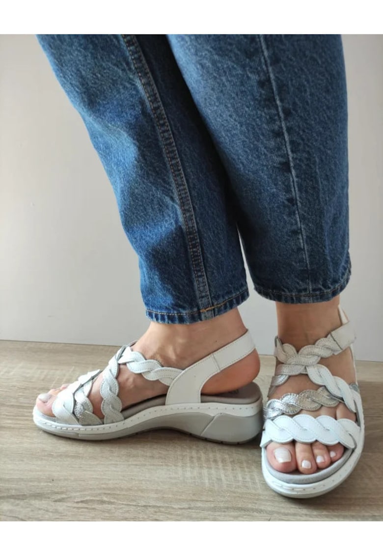 Sandale Casual Dama 18005At Azores 13-N Albi + Argintiu - Alb - 1 Sandale Casual Dama  18005At Azores 13-N Albi + Argintiu - Alb -