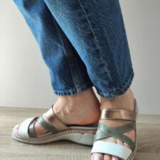 Sandale Casual Dama  18008T Azores 17-N Kaki + Alb + Bronze - Kaki -