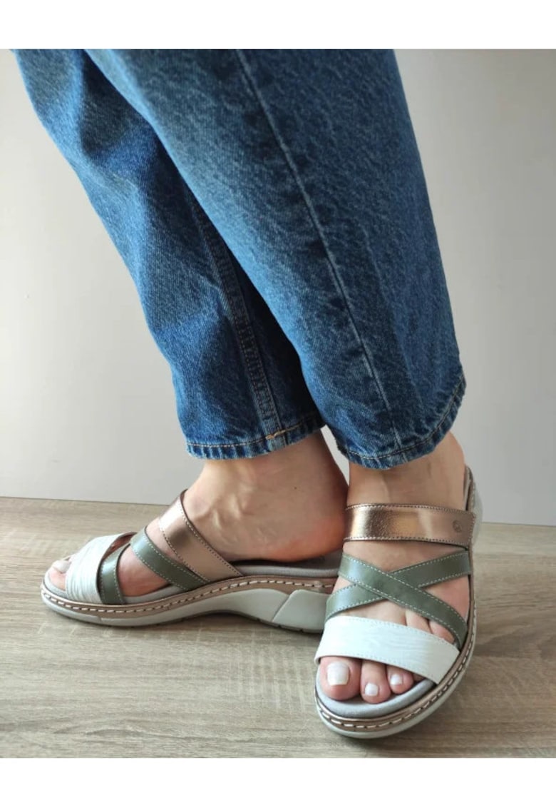 Sandale Casual Dama 18008T Azores 17-N Kaki + Alb + Bronze - Kaki - 1 Sandale Casual Dama  18008T Azores 17-N Kaki + Alb + Bronze - Kaki -