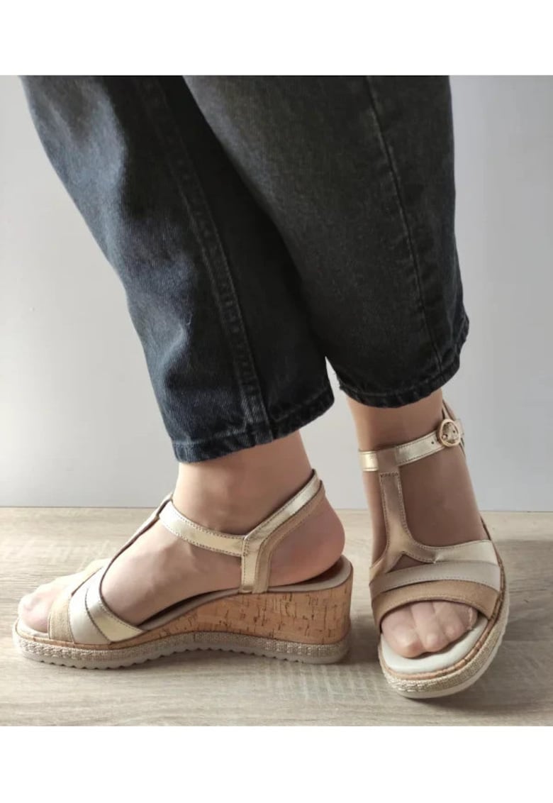 Sandale Casual Dama 28358-44 Bej Cu Auriu - Bej - 1 Sandale Casual Dama  28358-44 Bej Cu Auriu - Bej -