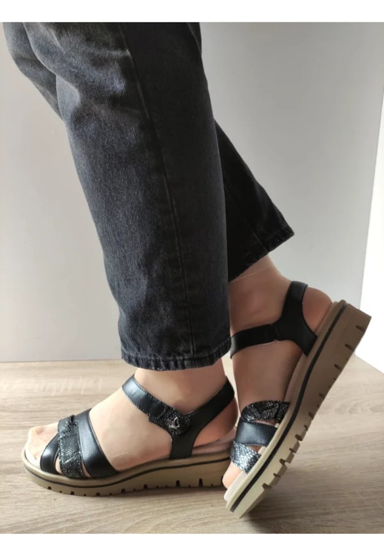 Sandale Casual Dama 28713-44 Negre Cu Argintiu - Negru - 1 Sandale Casual Dama  28713-44 Negre Cu Argintiu - Negru -