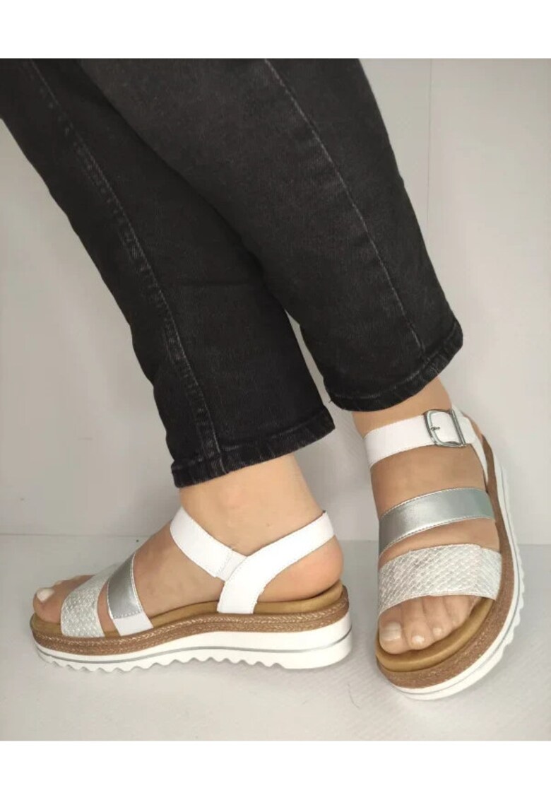 Sandale Casual Dama D0Q55-90 Albe Cu Argintiu - Alb - 1 Sandale Casual Dama D0Q55-90 Albe Cu Argintiu - Alb