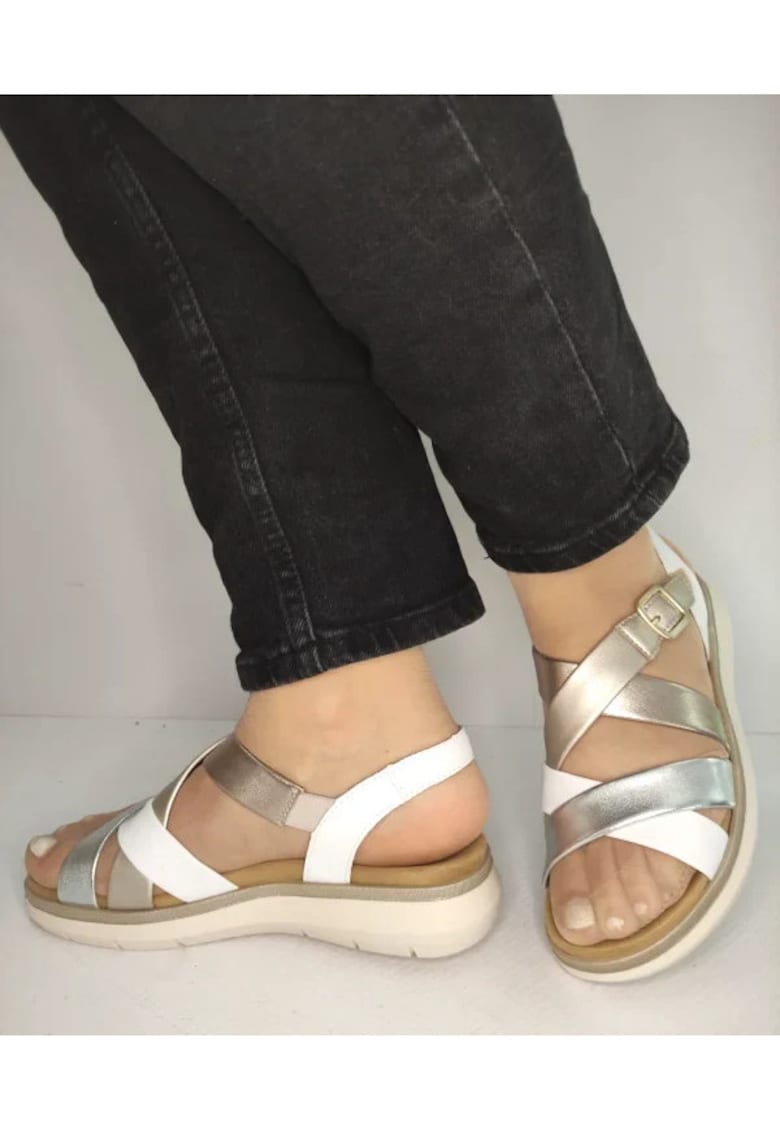 Sandale Casual Dama D2K53-91 Albe Cu Metalic - Alb - 1 Sandale Casual Dama  D2K53-91 Albe Cu Metalic - Alb -
