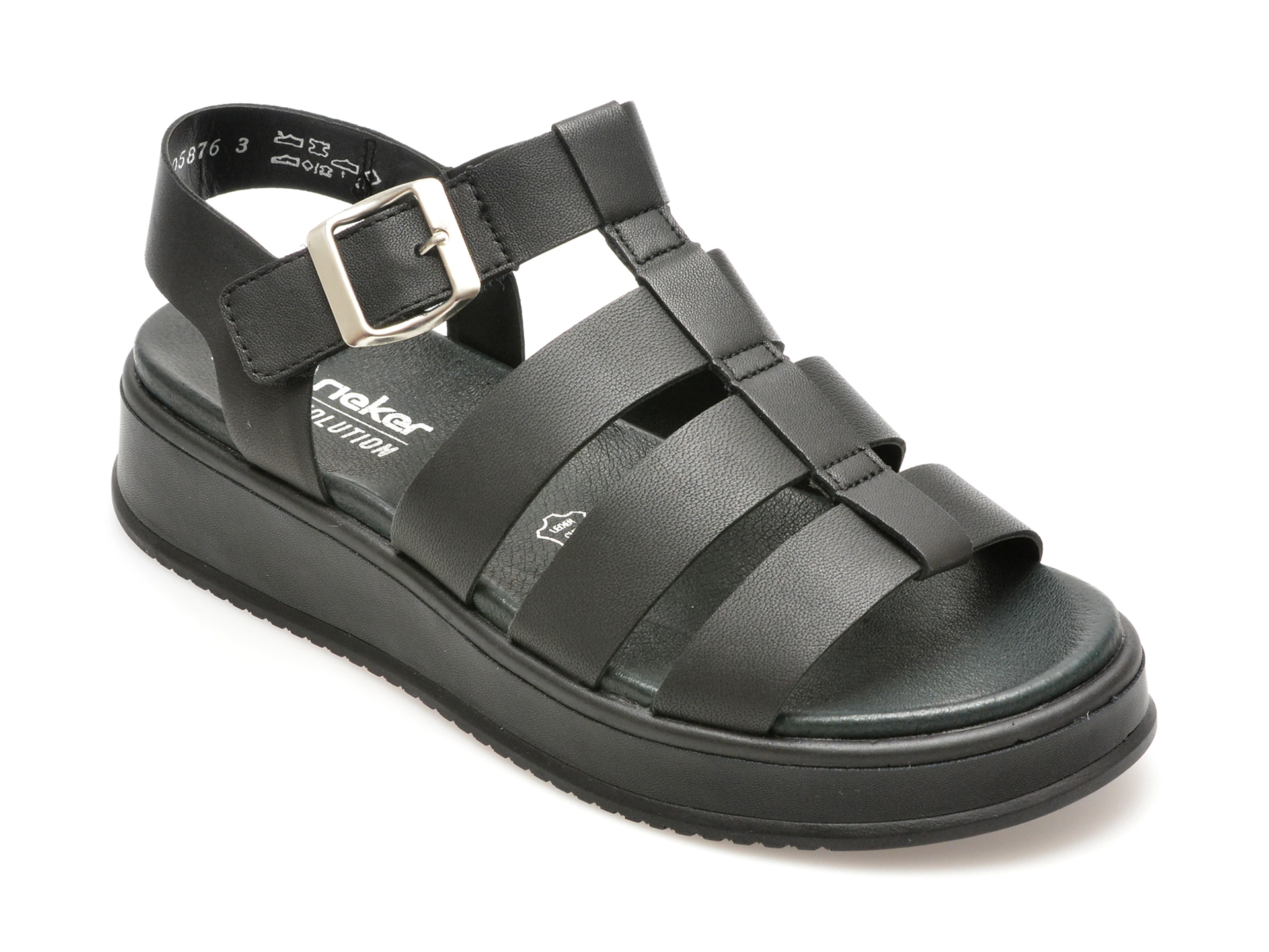 Sandale casual RIEKER negre, W0804, din piele naturala 1 Sandale casual RIEKER negre