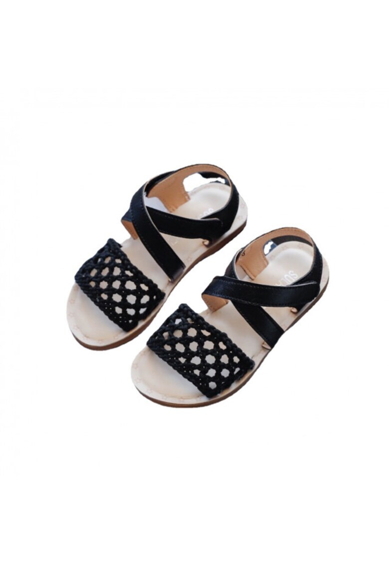 Sandale Cu Plasa Crosetata - Uni - Casual - Fete - Textil - Negru 1 Sandale Cu Plasa Crosetata - Uni - Casual - Fete - Textil - Negru