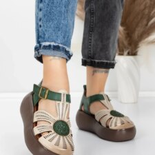 Sandale Dama cu Platforma 10682 Crem-Verde | Advancer