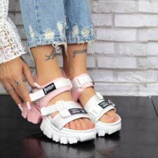 Sandale Dama cu Platforma 2WL106 Alb-Roz Mei