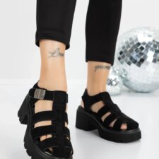 Sandale Dama cu Platforma 5GZ25 Negru Catifea | Mei