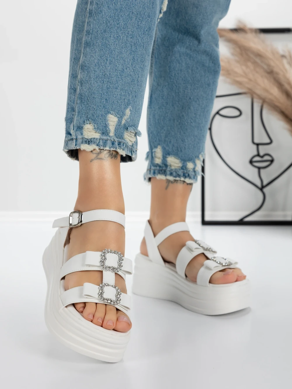 Sandale Dama cu Platforma 5H27 Alb | Mei 1 Sandale Dama cu Platforma 5H27 Alb | Mei