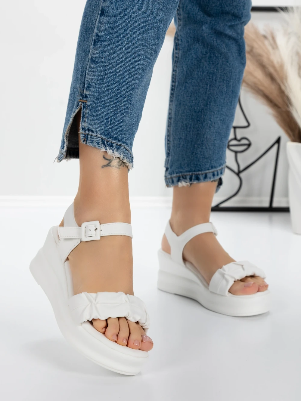 Sandale Dama cu Platforma 5LM2 Alb | Mei 1 Sandale Dama cu Platforma 5LM2 Alb | Mei