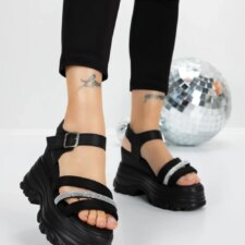 Sandale Dama cu Platforma 5WL37 Negru-Alb | Mei
