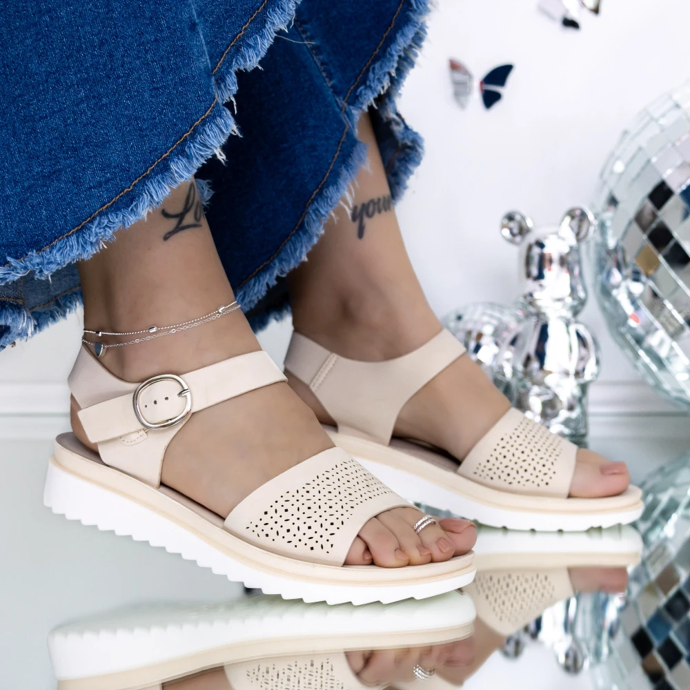 Sandale Dama cu Talpa Joasa 3GZ27 Bej | Mei 1 Sandale Dama cu Talpa Joasa 3GZ27 Bej | Mei