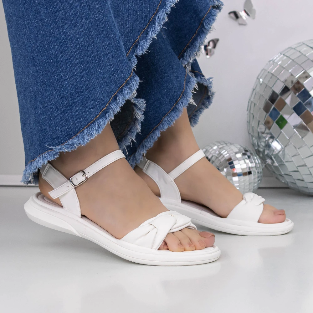 Sandale Dama cu Talpa Joasa 3GZ59 Alb | Mei 1 Sandale Dama cu Talpa Joasa 3GZ59 Alb | Mei