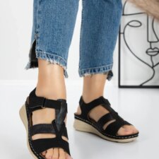 Sandale Dama cu Talpa Joasa 5GZ26 Negru | Mei