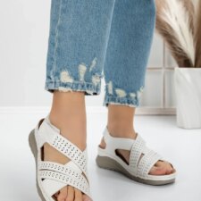 Sandale Dama cu Talpa Joasa 5GZ28 Alb | Mei