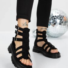 Sandale Dama cu Talpa Joasa 5HXS11 Negru | Mei