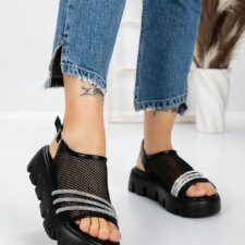 Sandale Dama cu Talpa Joasa 5HXS21 Negru-Alb | Mei