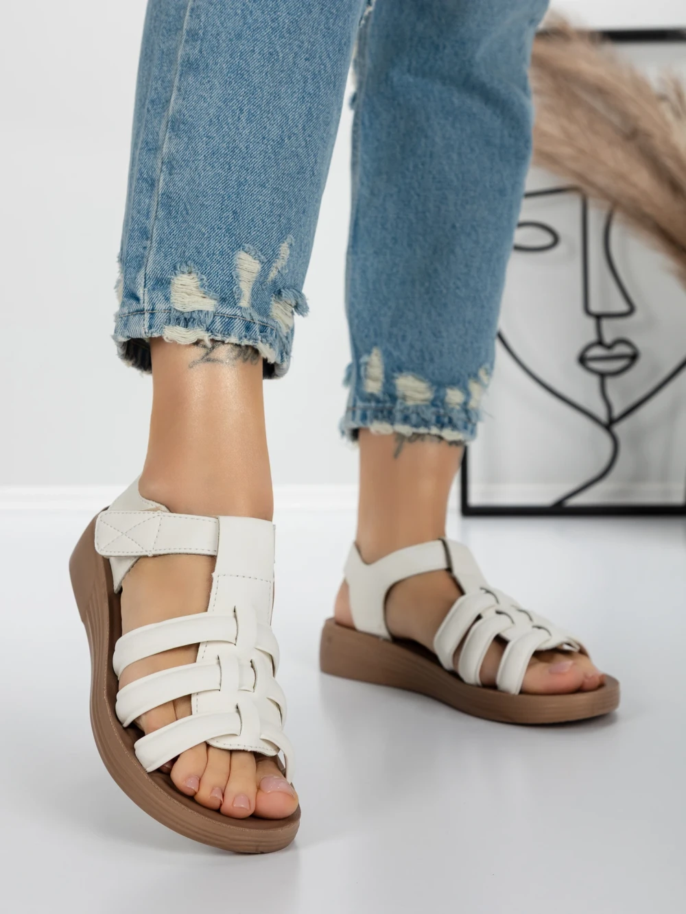 Sandale Dama cu Talpa Joasa 5XJ53 Alb | Mei 1 Sandale Dama cu Talpa Joasa 5XJ53 Alb | Mei