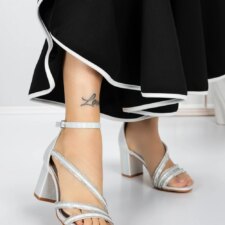 Sandale Dama cu Toc Gros 3AXKK188 Argintiu | Mei