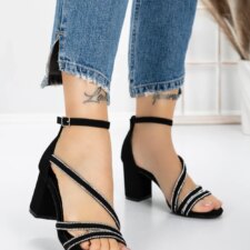 Sandale Dama cu Toc Gros 3AXKK188 Negru | Mei