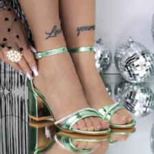 Sandale Dama cu Toc Gros 3XKK107 Verde | Mei