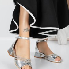 Sandale Dama cu Toc Gros 5GZ56 Argintiu | Mei