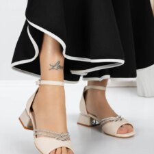 Sandale Dama cu Toc Gros 5GZ56 Bej | Mei