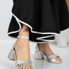 Sandale Dama cu Toc Gros 5GZ57 Argintiu | Mei
