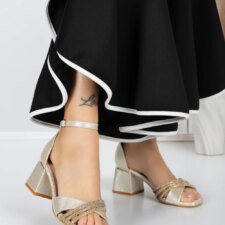 Sandale Dama cu Toc Gros 5GZ57 Auriu | Mei