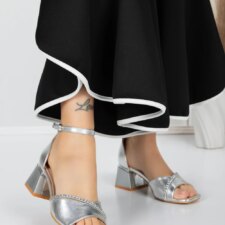 Sandale Dama cu Toc Gros 5GZ59 Argintiu | Mei