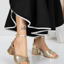 Sandale Dama cu Toc Gros 5GZ59 Auriu | Mei