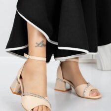 Sandale Dama cu Toc Gros 5GZ59 Bej | Mei