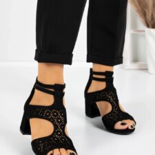 Sandale Dama cu Toc Gros 5XKK1 Negru | Mei