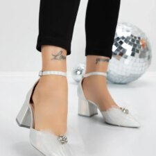 Sandale Dama cu Toc Gros 5XKK7 Argintiu | Mei