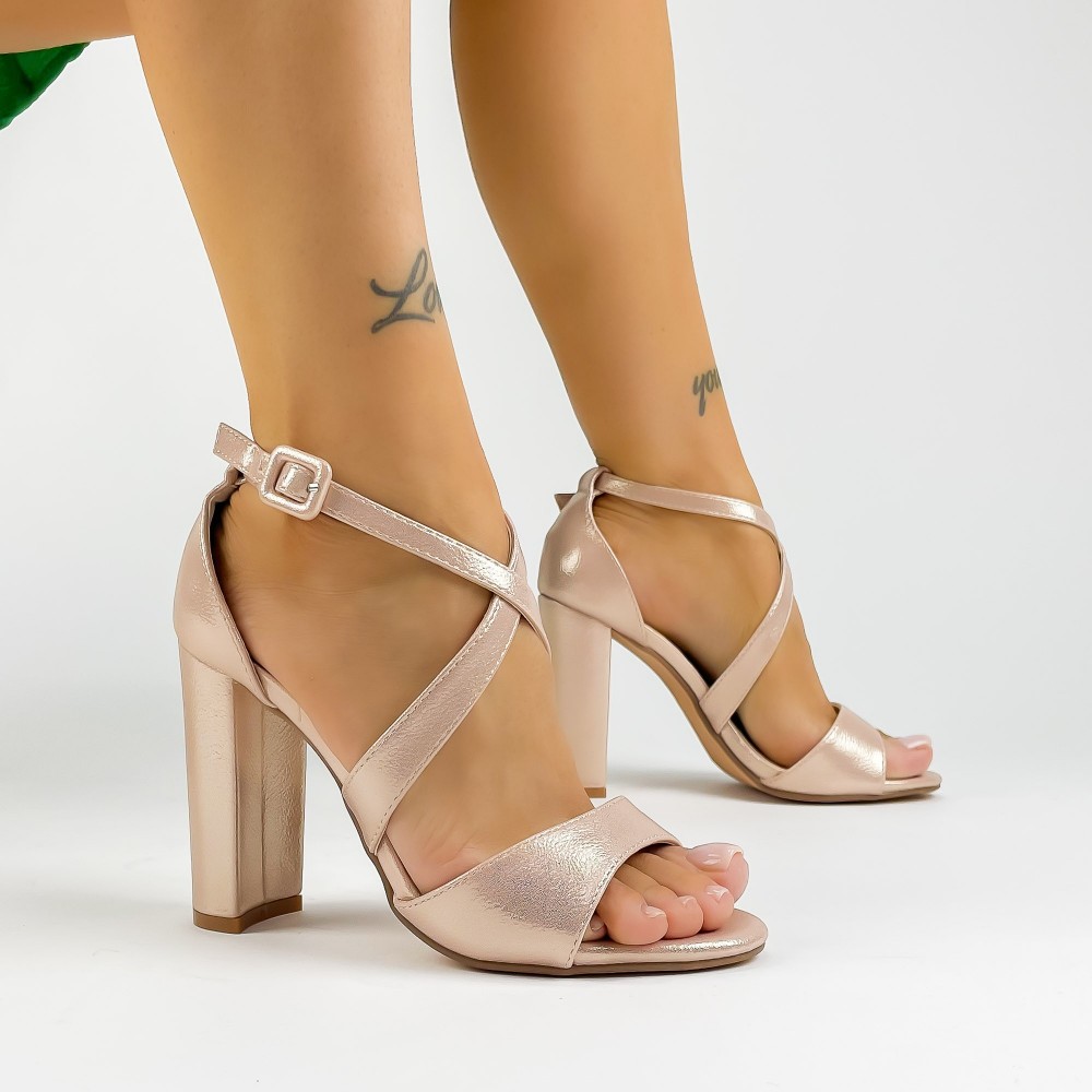 Sandale Dama cu Toc gros XKK537 Champagne | Mei 1 Sandale Dama cu Toc gros XKK537 Champagne | Mei
