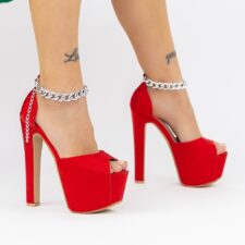 Sandale Dama cu Toc gros si Platforma 2HLX93 Rosu | Mei