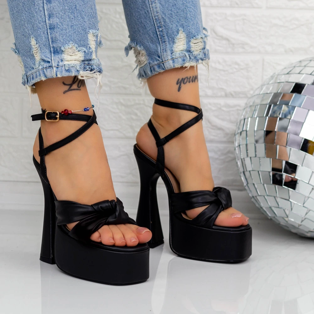 Sandale Dama cu Toc gros si Platforma 956-19 Negru Botinelli 1 Sandale Dama cu Toc gros si Platforma 956-19 Negru Botinelli