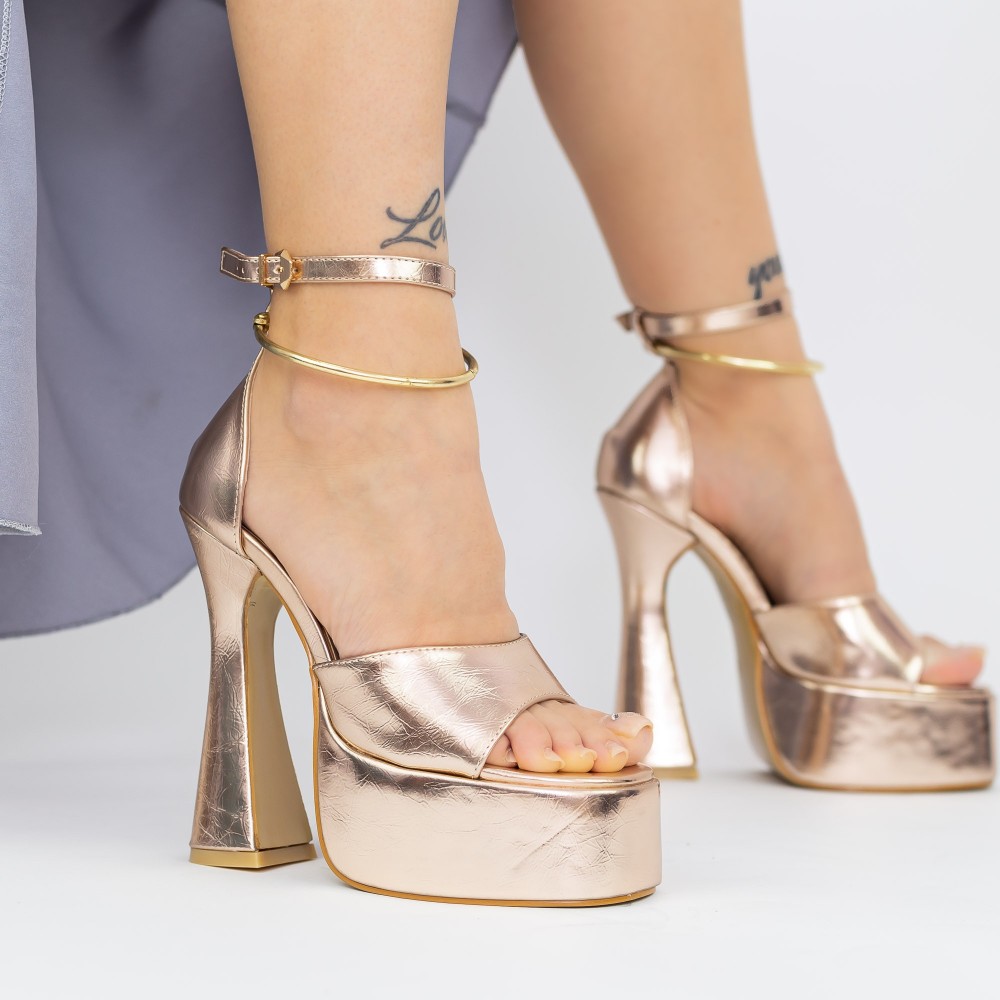 Sandale Dama cu Toc gros si Platforma 956-25 Champagne | Botinelli 1 Sandale Dama cu Toc gros si Platforma 956-25 Champagne | Botinelli