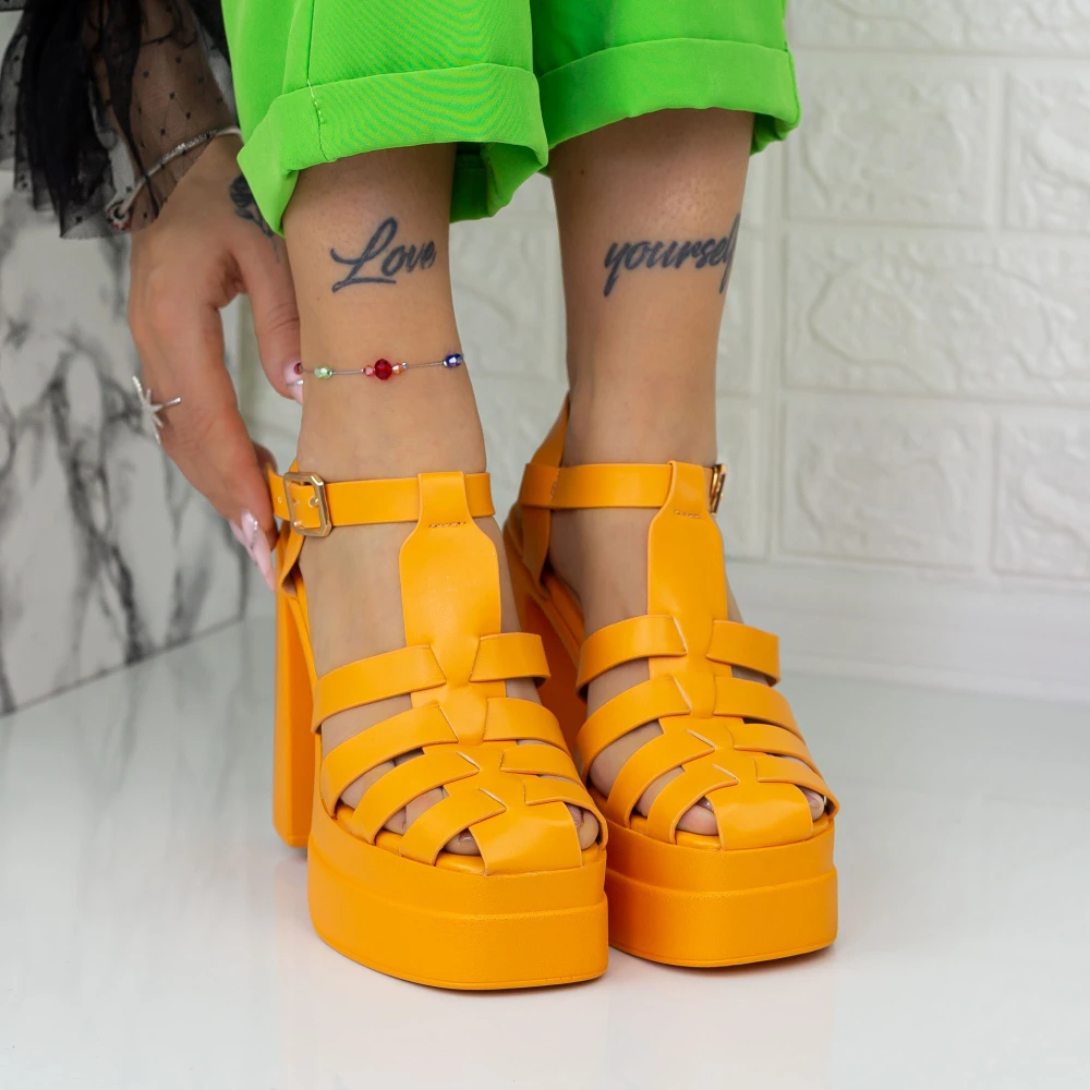 Sandale Dama cu Toc gros si Platforma TN-39 Galben Botinelli 1 Sandale Dama cu Toc gros si Platforma TN-39 Galben Botinelli