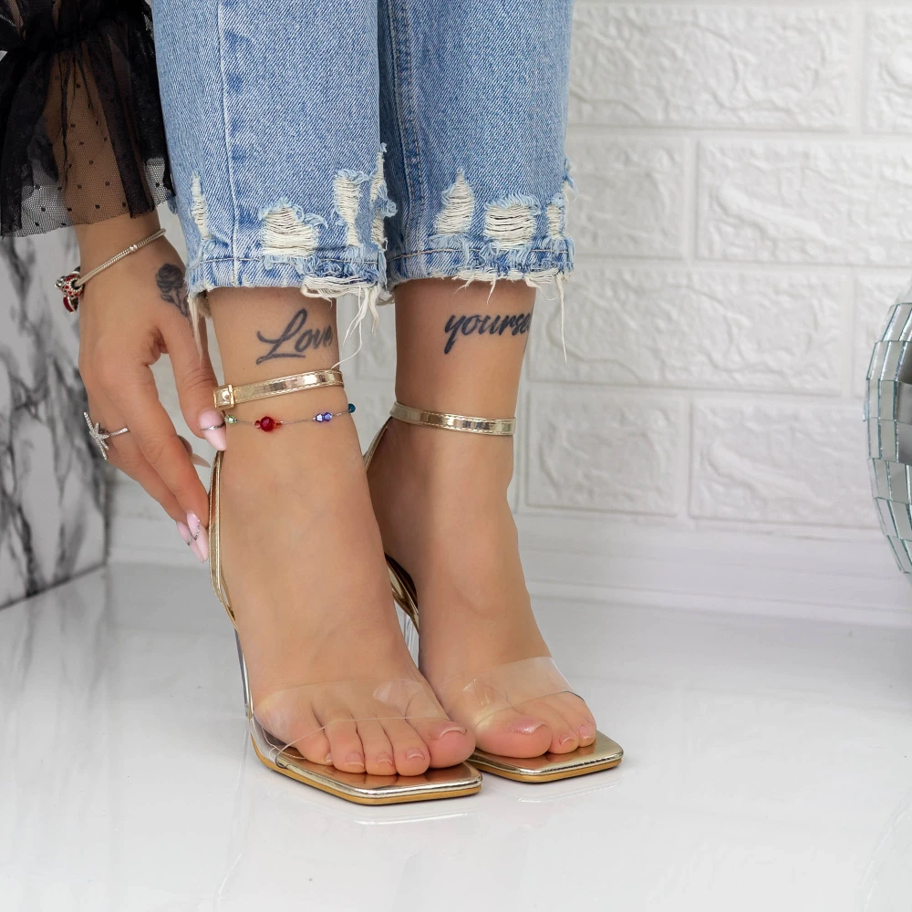 Sandale Dama cu Toc subtire TN-59 Auriu Botinelli 1 Sandale Dama cu Toc subtire TN-59 Auriu Botinelli