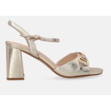 Sandale Din Piele Cu Toc Masiv Si Detaliu Metalic