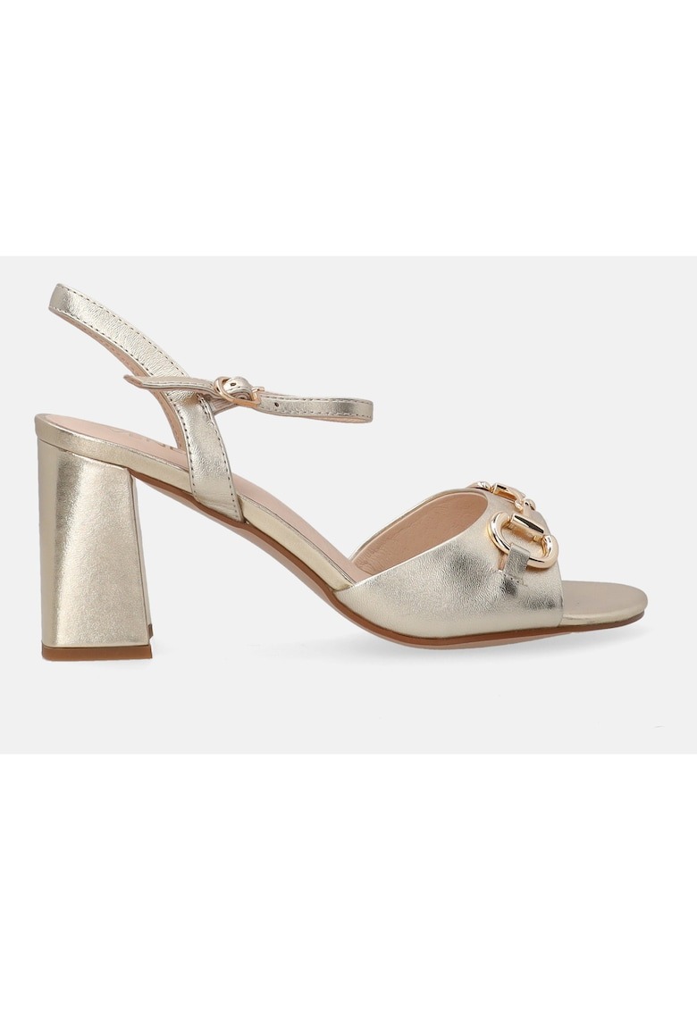Sandale Din Piele Cu Toc Masiv Si Detaliu Metalic 1 Sandale Din Piele Cu Toc Masiv Si Detaliu Metalic